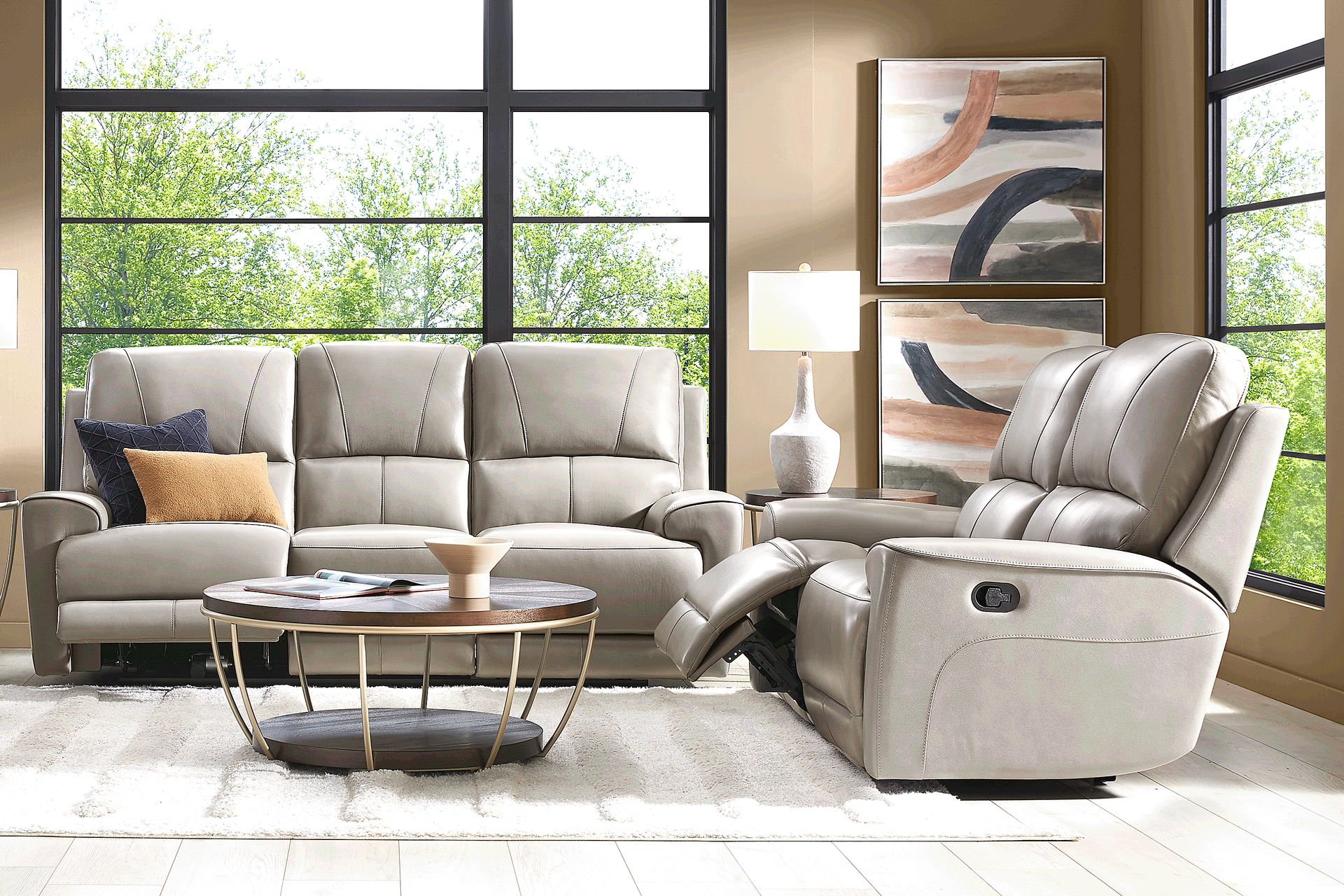 Fremont Gray Leather 2 Pc Living Room with Dual Power Reclining Sofa - Image 1