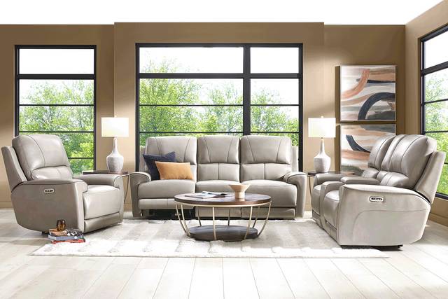 Fremont Gray Leather 8 Pc Dual Power Reclining Living Room - Thumbnail - Image 1
