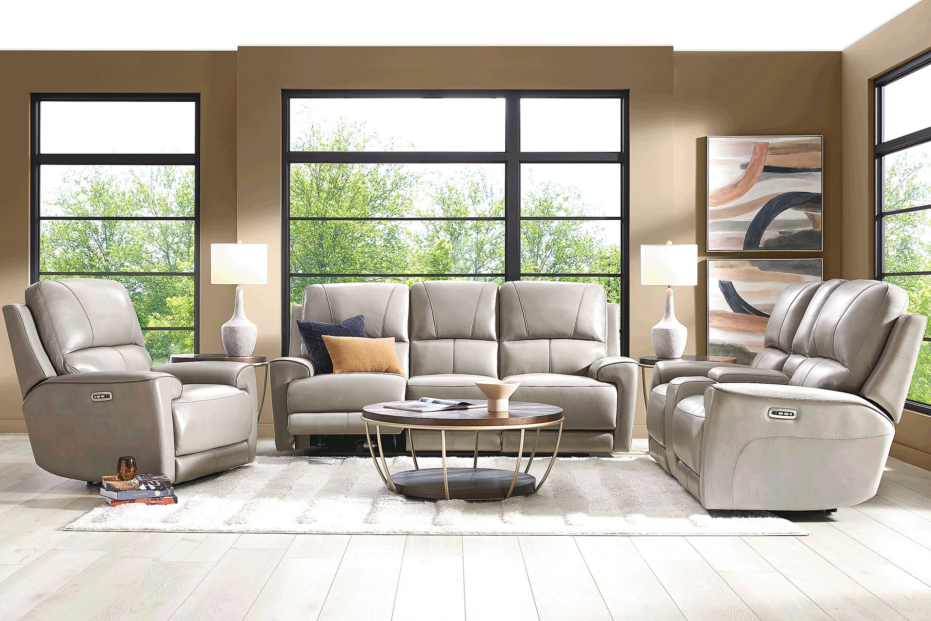 Fremont Gray Leather 8 Pc Dual Power Reclining Living Room - Image 1