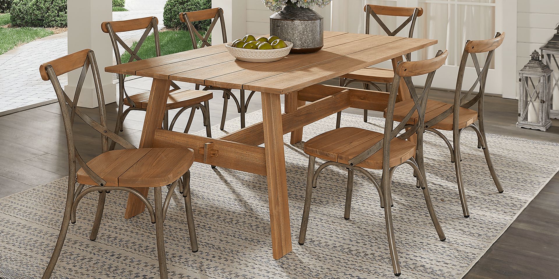 French Cafe Teak 5 Pc Rectangle Outdoor Dining Set - Image 1