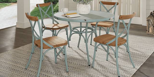 French Cafe Teal 5 Pc 42 in. Round Outdoor Dining Set - Thumbnail - Image 1