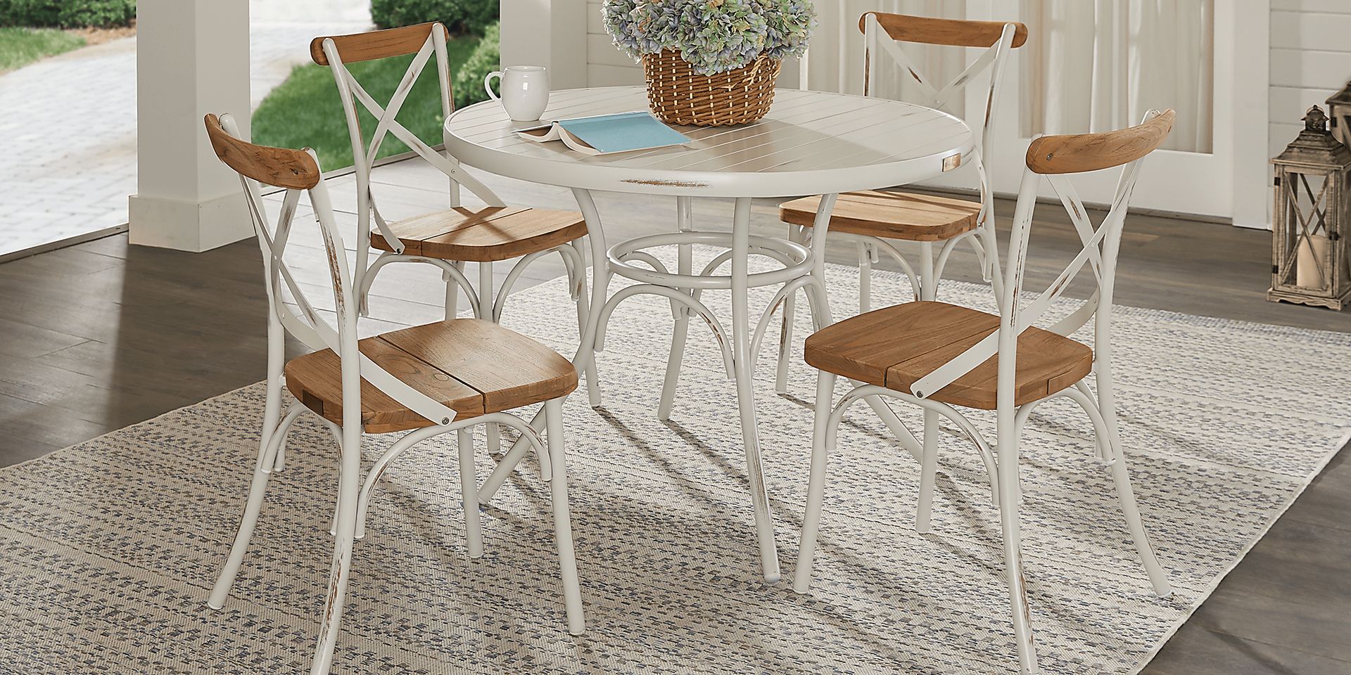 French Cafe White 5 Pc 42 in. Round Outdoor Dining Set - Image 1