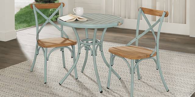 French Cafe Teal 3 Pc 30 in. Round Outdoor Dining Set - Thumbnail - Image 1