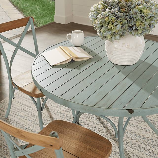 French Cafe Teal 5 Pc 42 in. Round Outdoor Dining Set - Thumbnail - Image 3