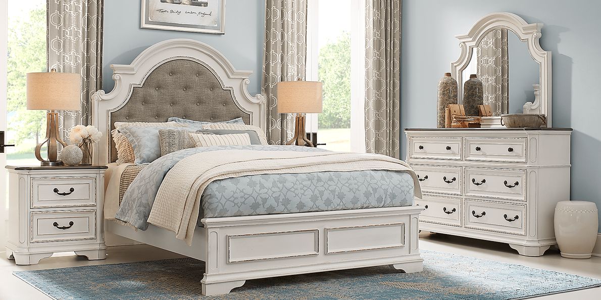 French Market White 5 Pc Queen Upholstered Bedroom