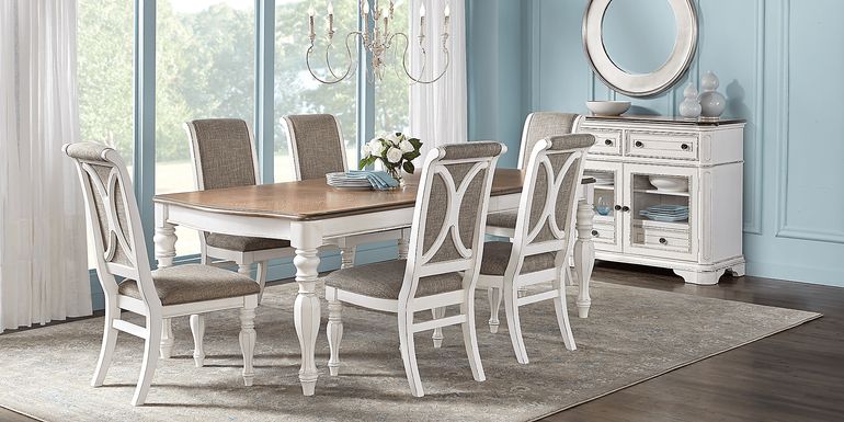 French Market White 5 Pc Rectangle Dining Room with Upholstered Chairs