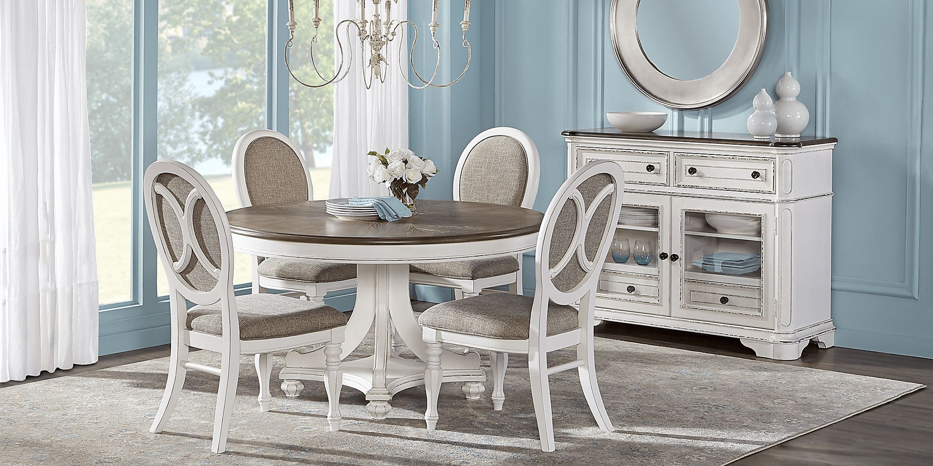 French Market White 5 Pc Round Dining Room - Image 2