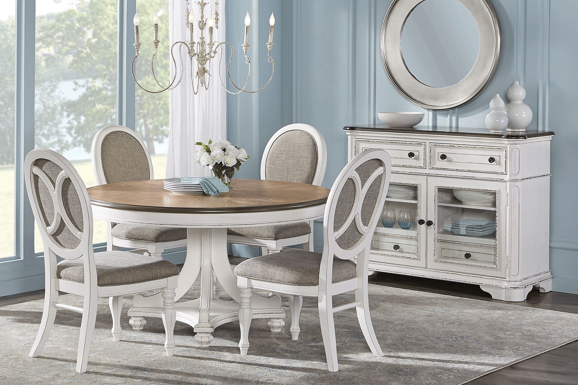 French Market White 5 Pc Round Dining Room with Oval Chairs - Image 1