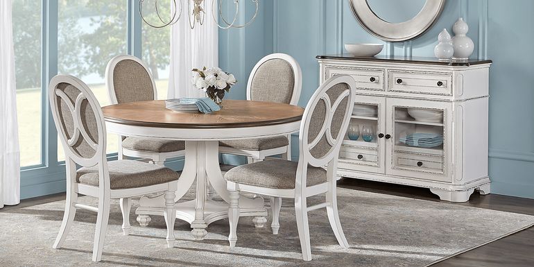 French Market White 5 Pc Round Dining Room with Oval Chairs