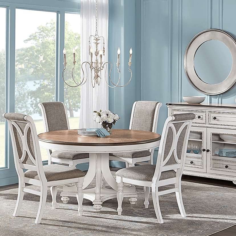 French Market 5 Pc White Colors,White Dining Room Set With Upholstered