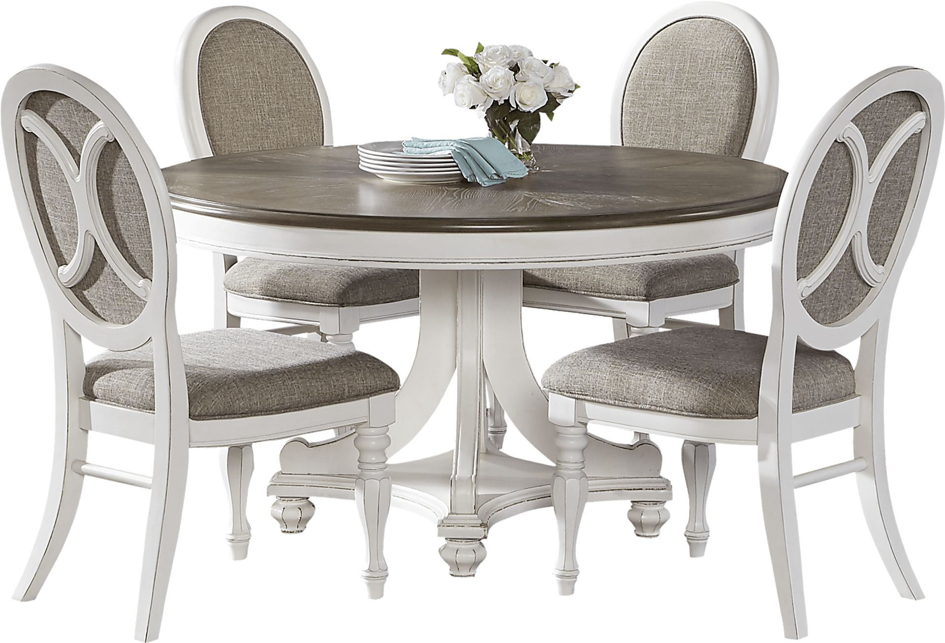 French Market White 5 Pc Round Dining Room - Image 4