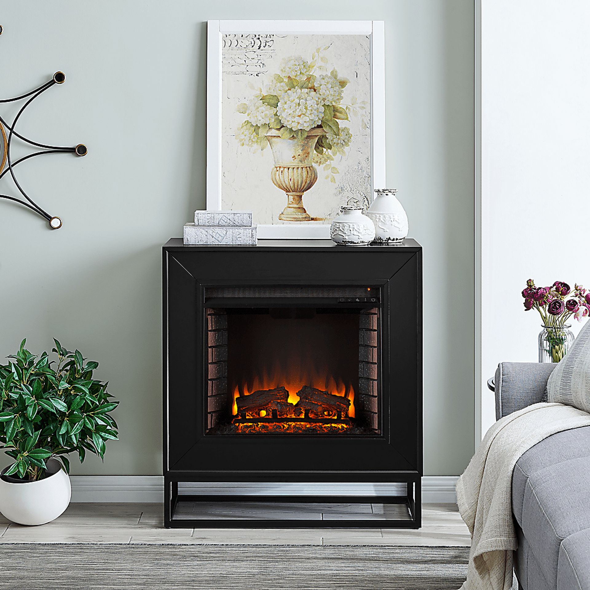 Frescan II Black 33 in. Console With Electric Log Fireplace - Image 10