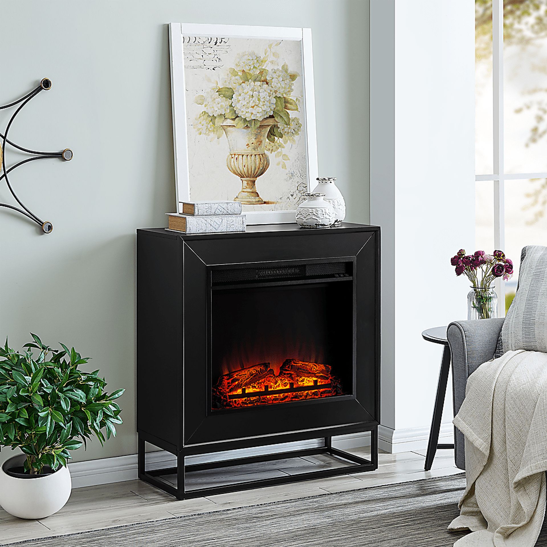 Frescan V Black 33 in. Console with Electric Fireplace - Image 3