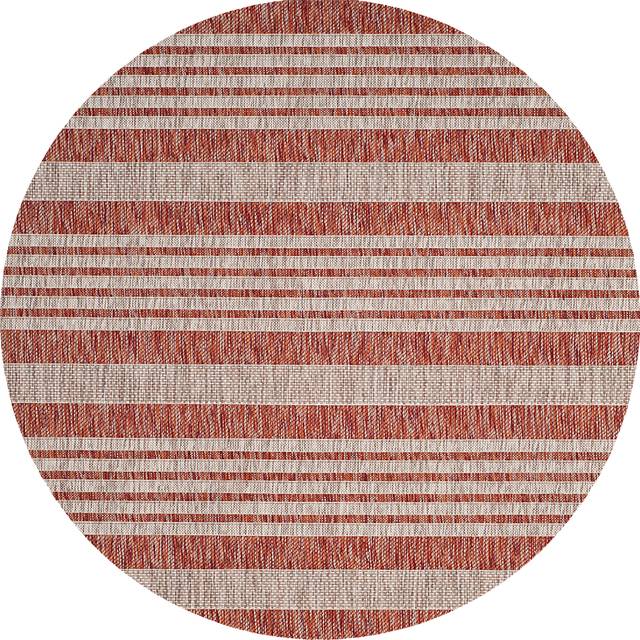 Fresh Stripes Brick 8' Round Indoor/Outdoor Rug - Thumbnail - Image 1