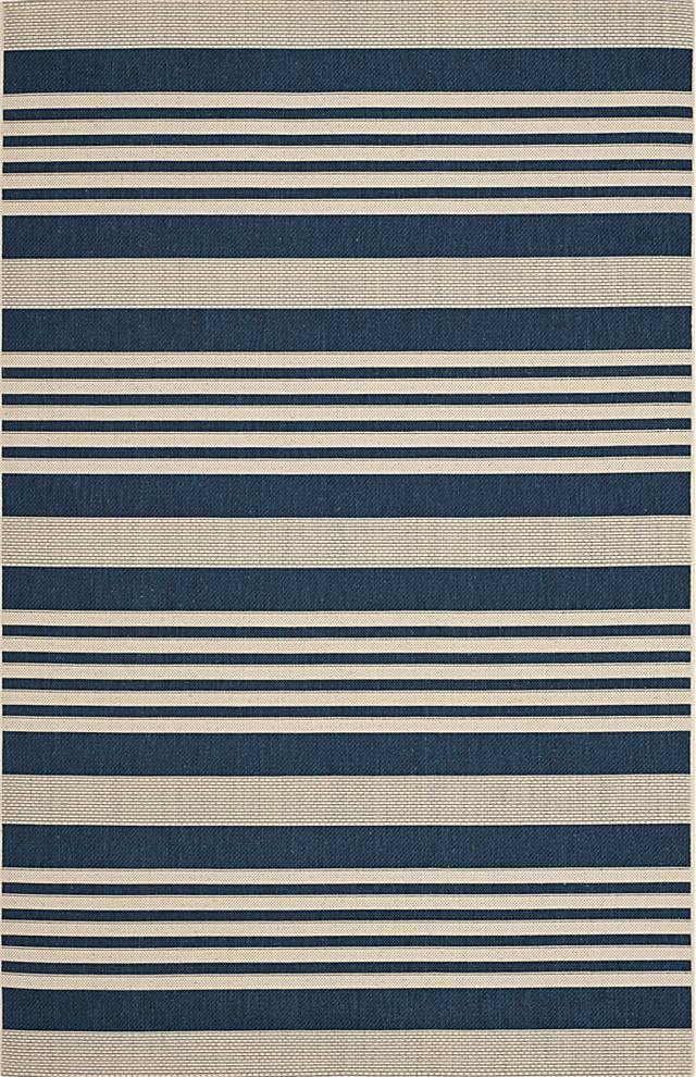 Fresh Stripes Navy 5'3 x 7'7 Indoor/Outdoor Rug - Thumbnail - Image 1