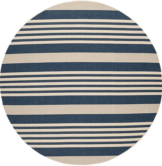 Fresh Stripes Navy 8' Round Indoor/Outdoor Rug - Thumbnail - Image 1