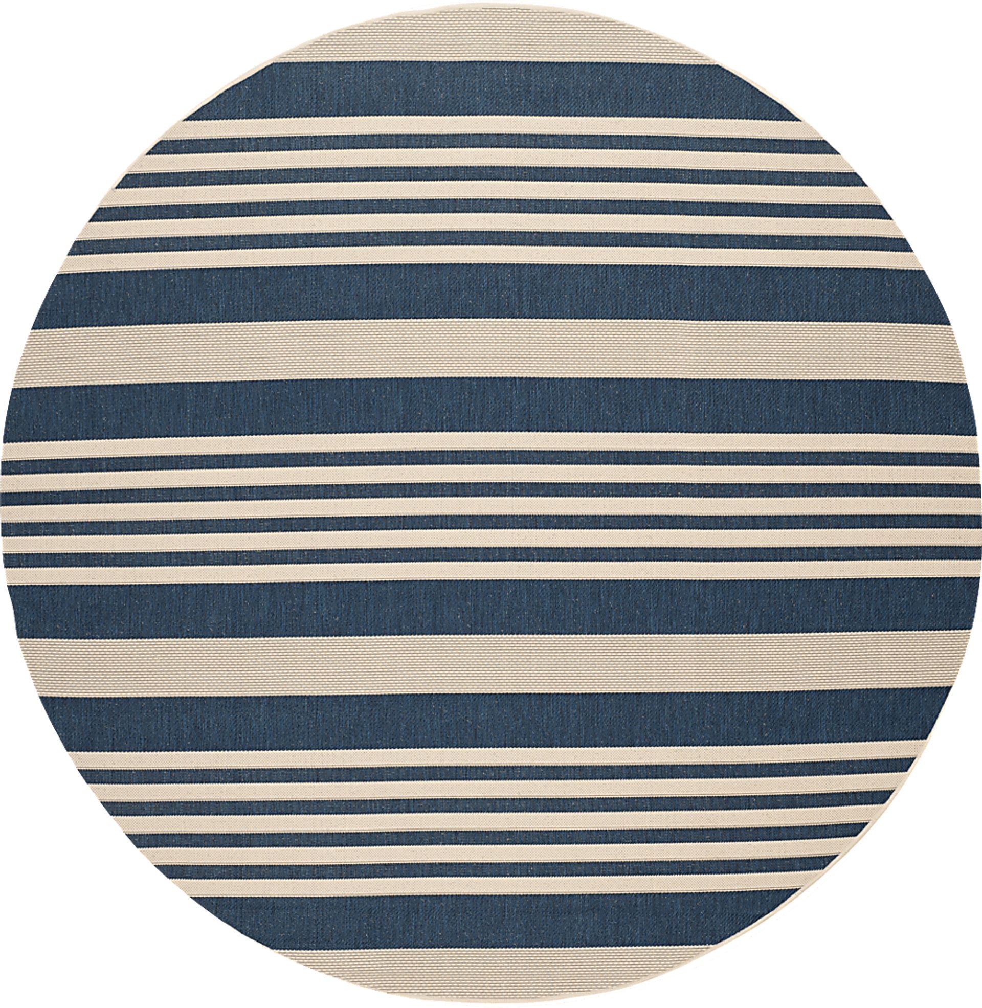 Fresh Stripes Navy 8' Round Indoor/Outdoor Rug - Image 1