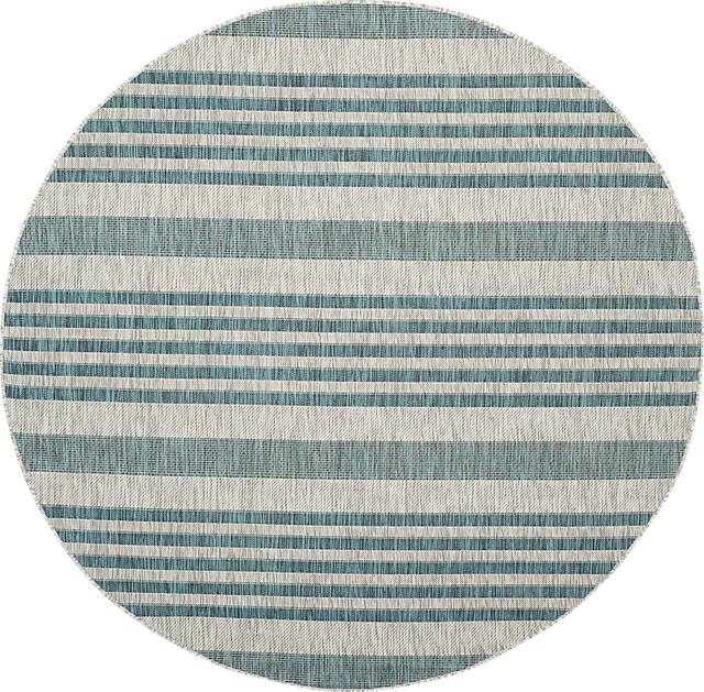 Fresh Stripes Teal 8' Round Indoor/Outdoor Rug - Thumbnail - Image 1