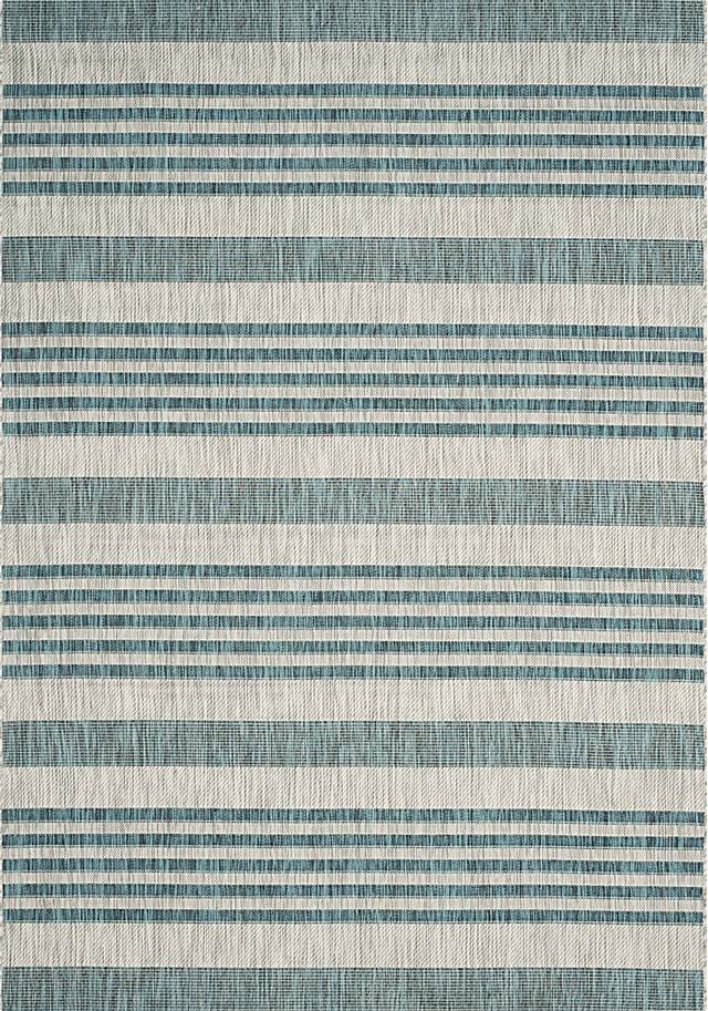 Fresh Stripes Teal 8' x 11' Indoor/Outdoor Rug - Thumbnail - Image 1