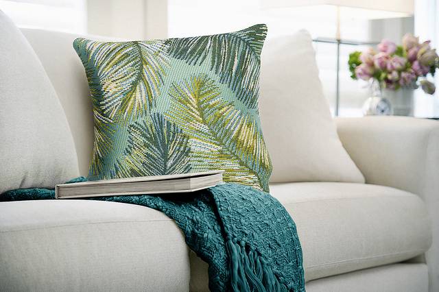 Frond Coast Aqua Indoor/Outdoor Accent Pillow - Thumbnail - Image 2