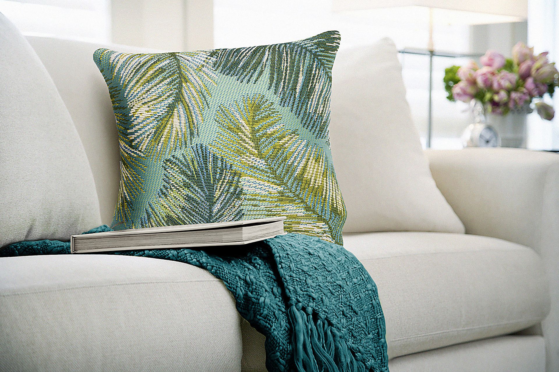 Frond Coast Aqua Indoor/Outdoor Accent Pillow - Image 2