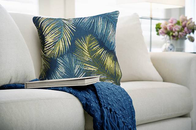 Frond Coast Navy Indoor/Outdoor Accent Pillow - Thumbnail - Image 2