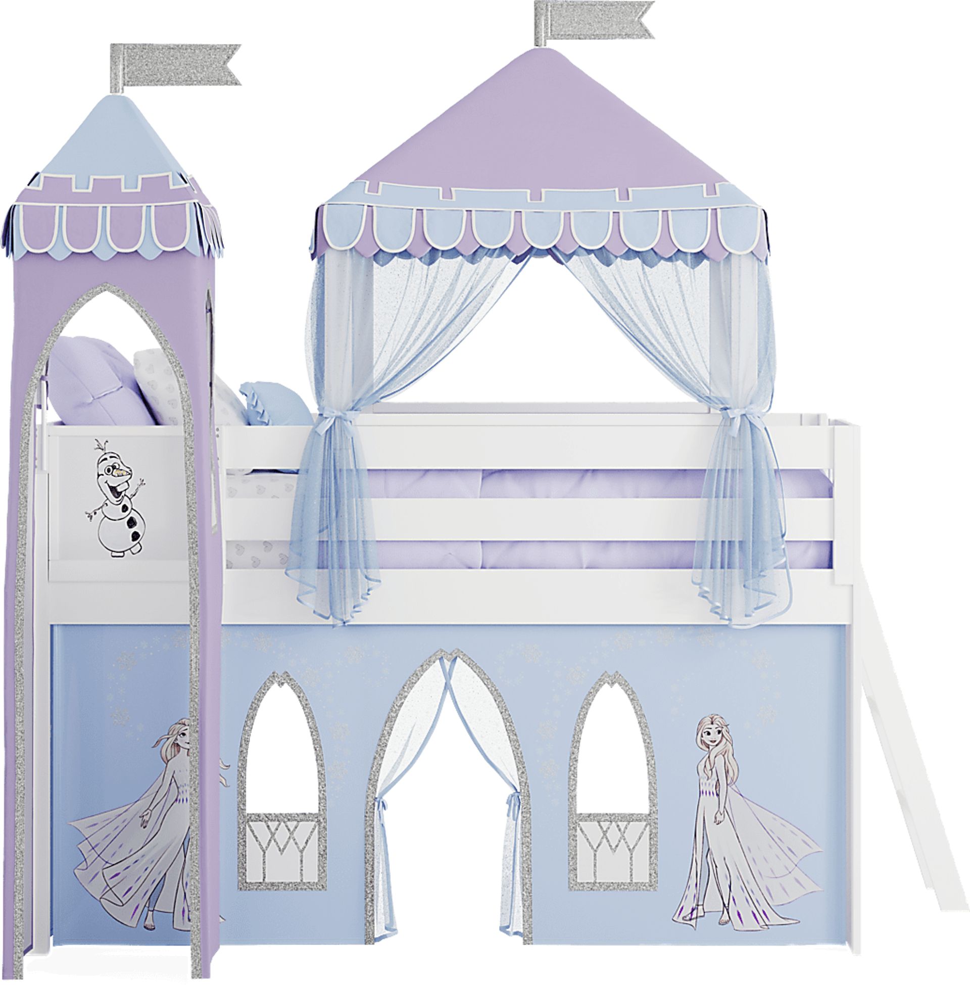 Frozen White Twin Low Loft with Activity Panel, Tent & Tower - Image 2