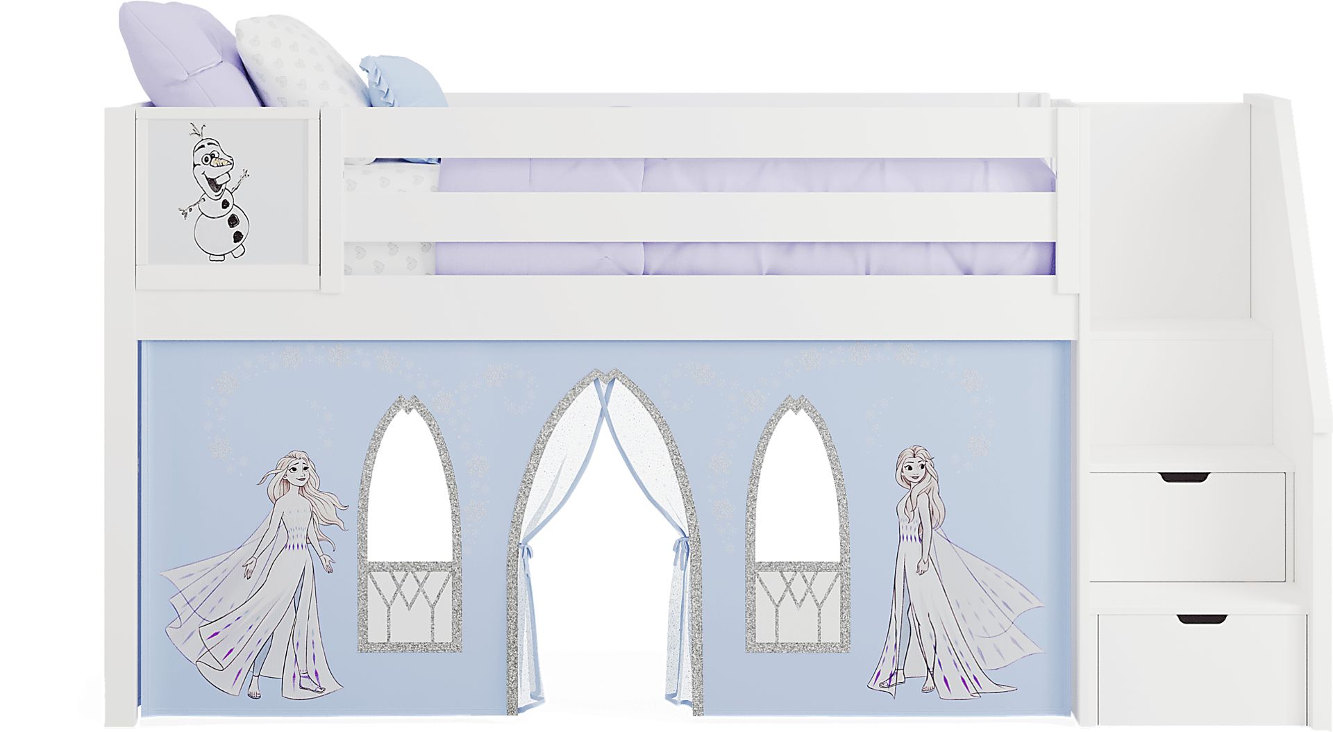 Frozen White Twin Low Step Loft with Activity Panel - Image 3