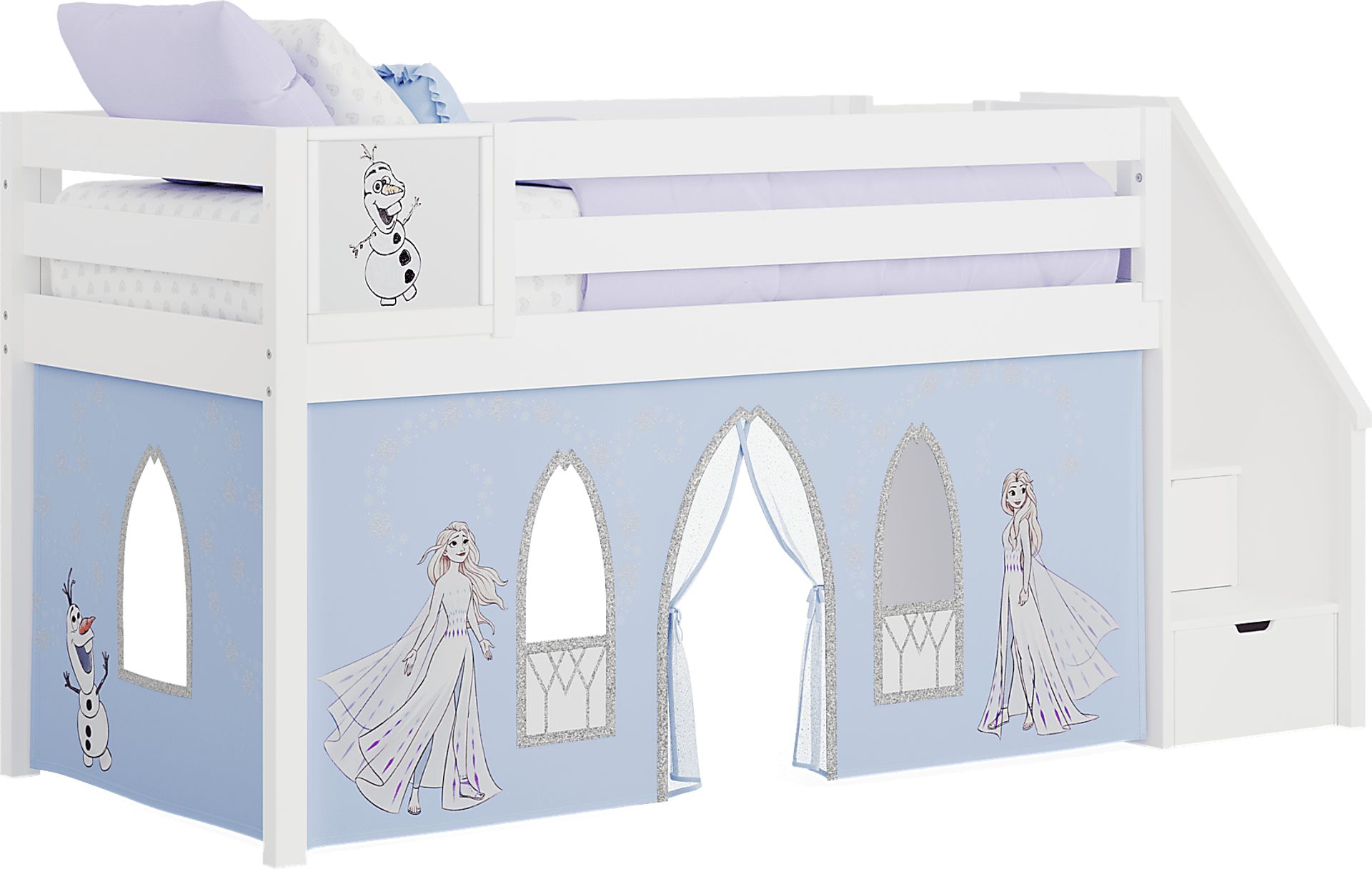 Frozen White Twin Low Step Loft with Activity Panel - Image 1