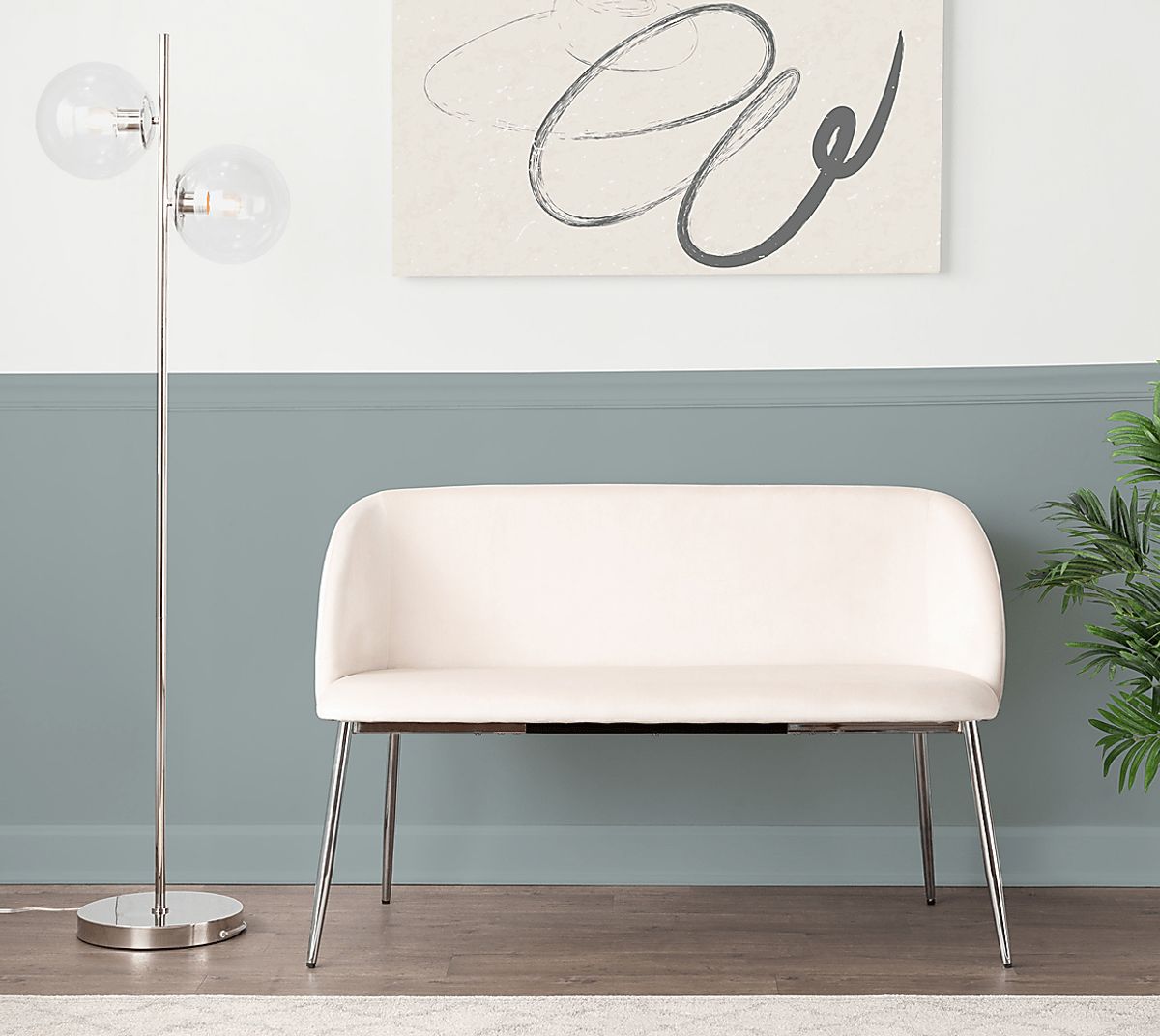 Fulham II Cream Beige Velvet Plush Accent Bench | Rooms to Go
