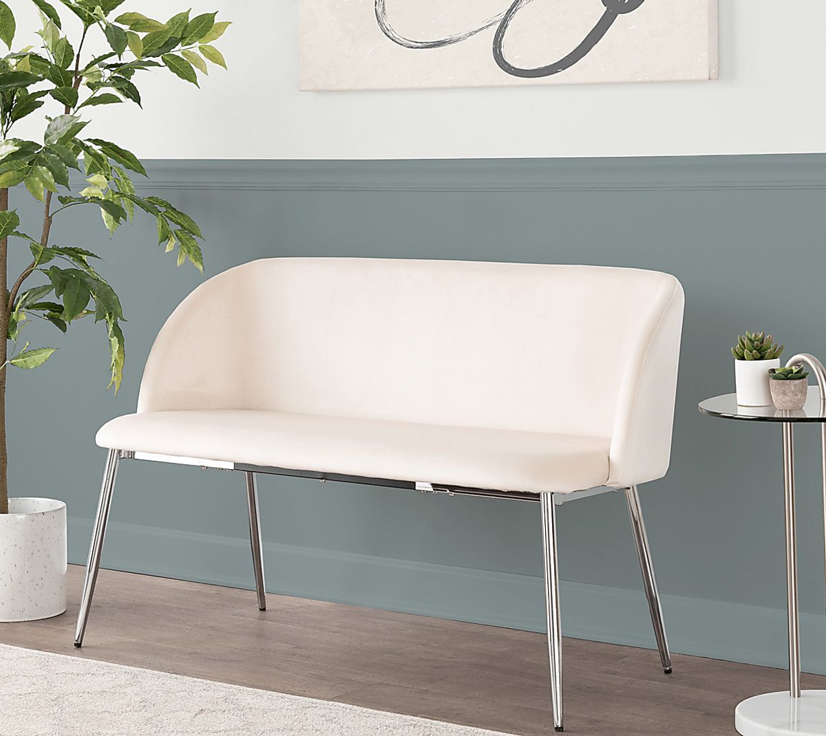 Fulham II Cream Beige Velvet Plush Accent Bench | Rooms to Go