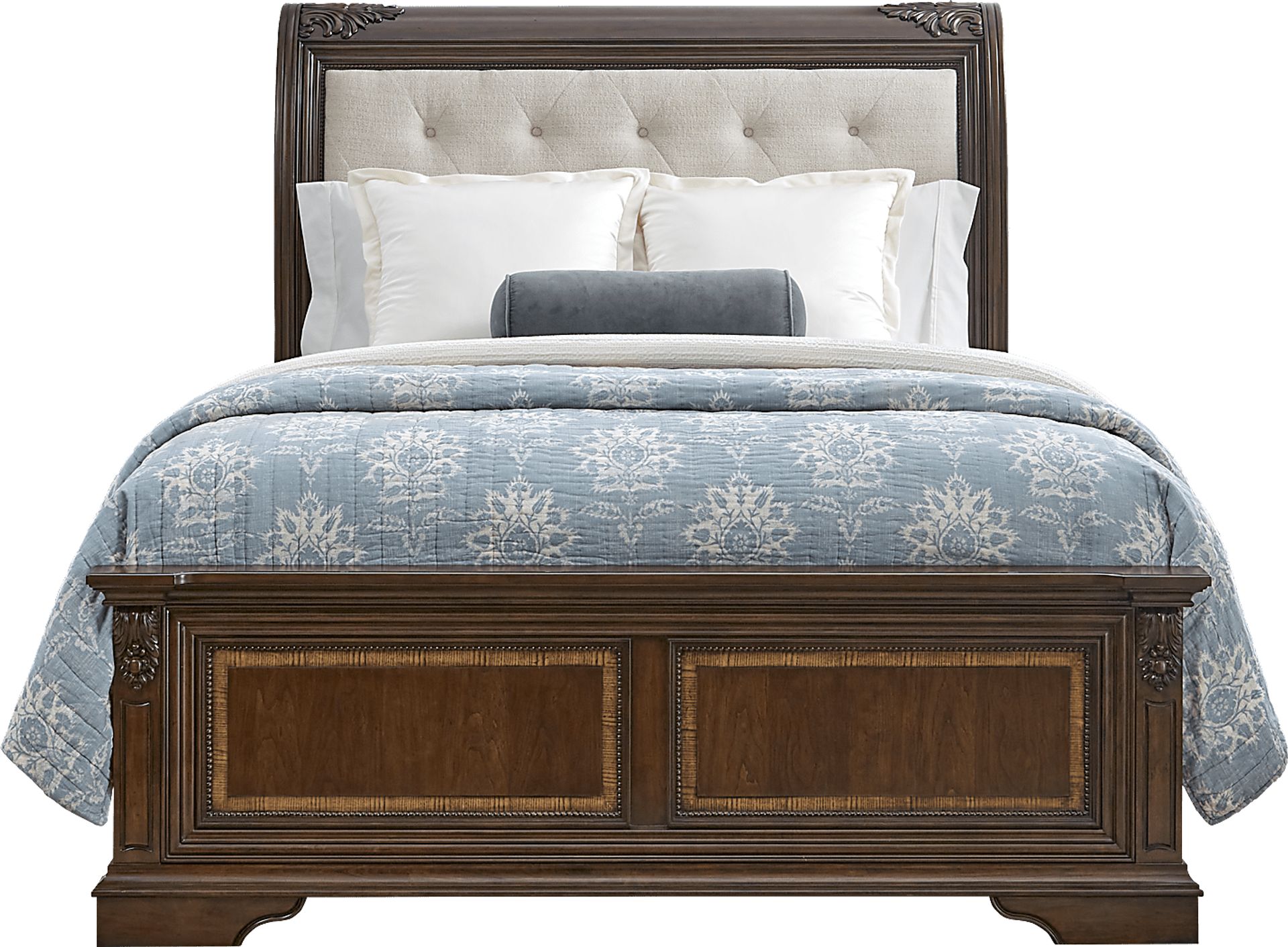 Fuller Brown Cherry 5 Pc King Upholstered Sleigh Bedroom - Image 3