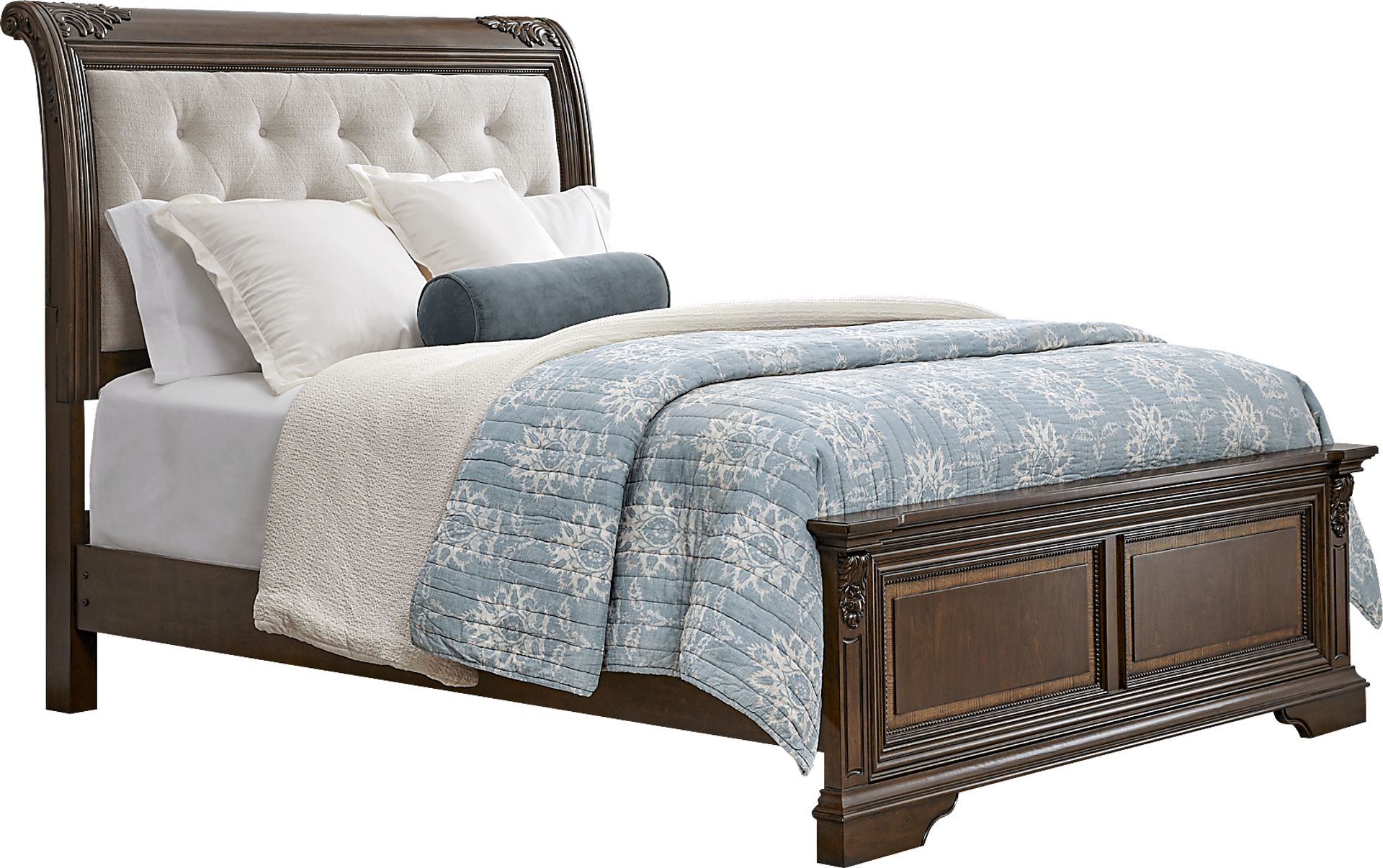 Fuller Brown Cherry 3 Pc Queen Upholstered Sleigh Bed - Image 1