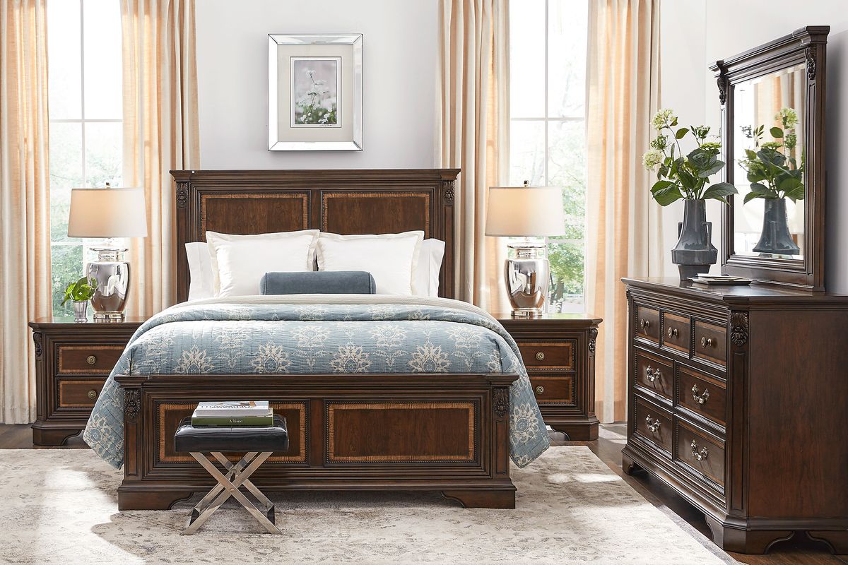 Fuller 7 Pc Brown Cherry Dark Wood King Bedroom Set With Dresser ...