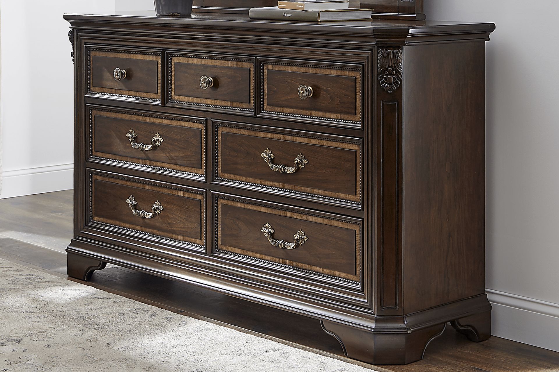 Fuller Brown Cherry 5 Pc King Upholstered Sleigh Bedroom - Image 5