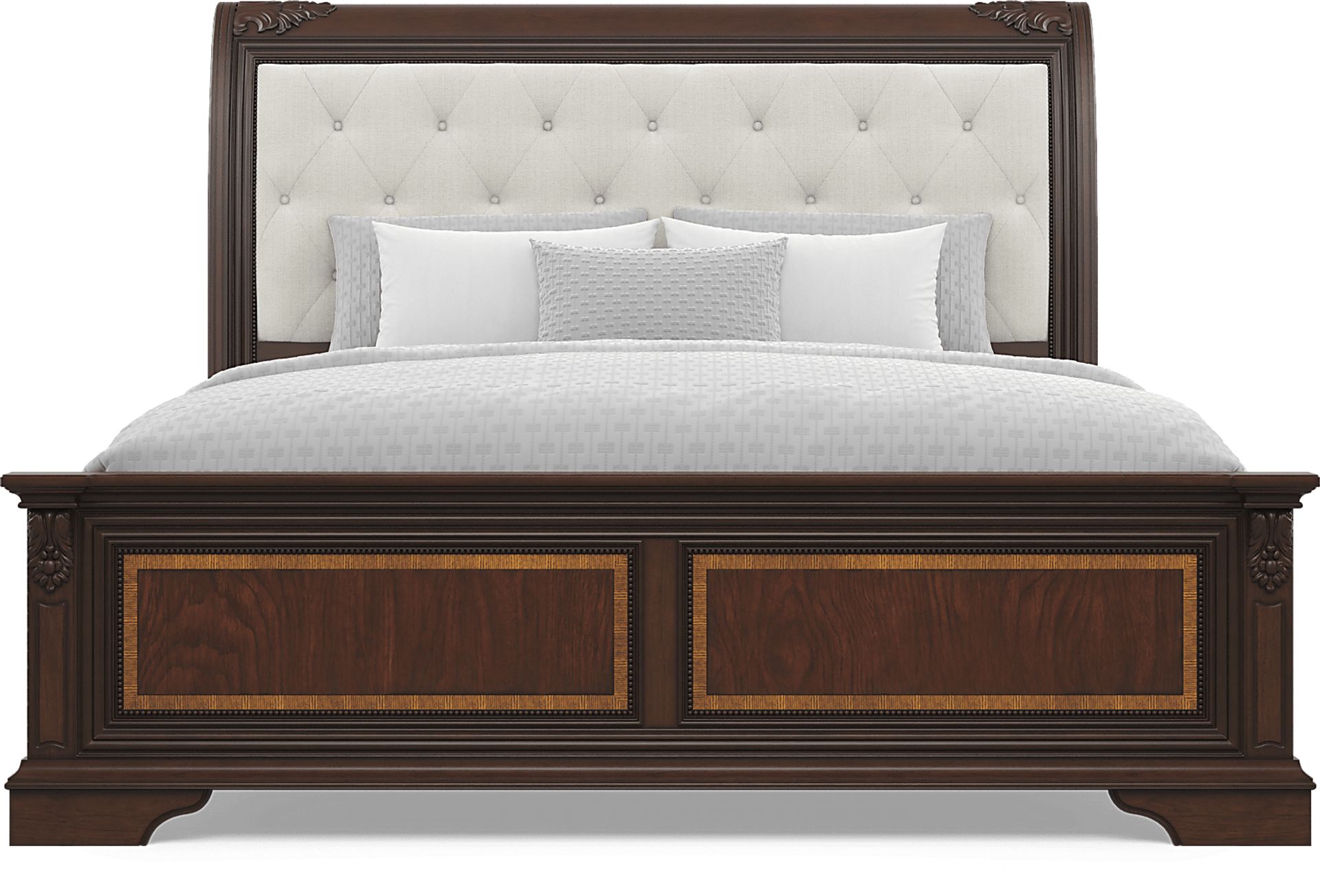 Fuller Brown Cherry Finish 5 Pc King Upholstered Sleigh Bedroom - Image 3
