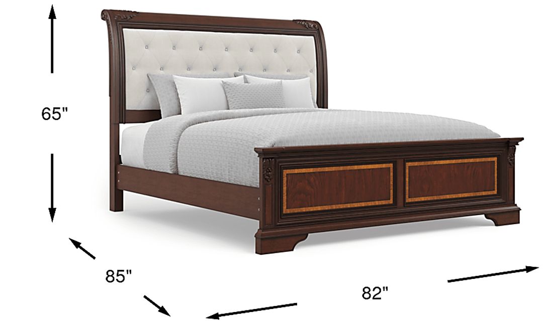 Fuller Brown Cherry Finish 3 Pc King Upholstered Sleigh Bed