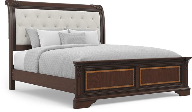 Fuller Brown Cherry Finish 3 Pc King Upholstered Sleigh Bed