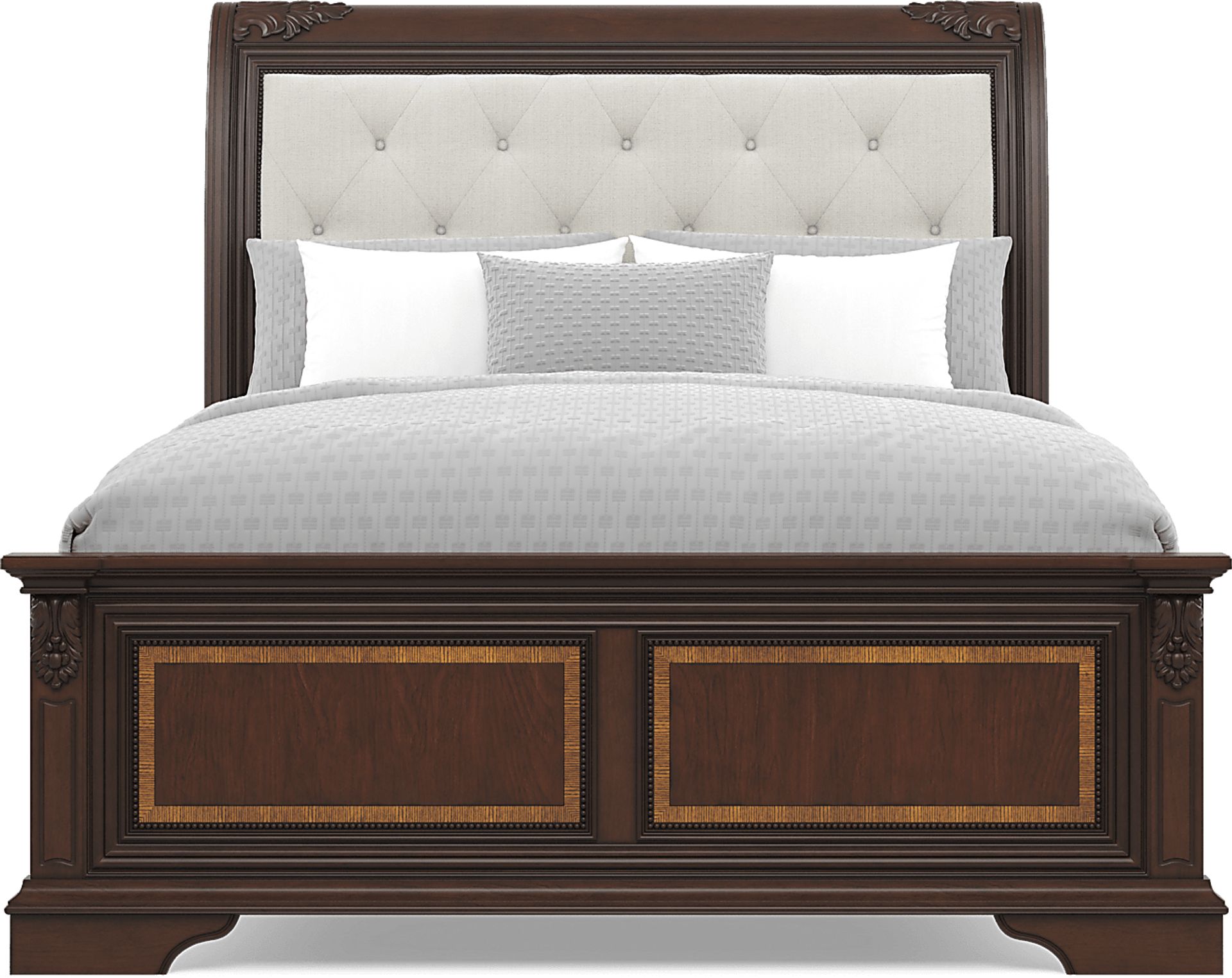 Fuller Brown Cherry Finish 7 Pc Queen Upholstered Sleigh Bedroom - Image 3