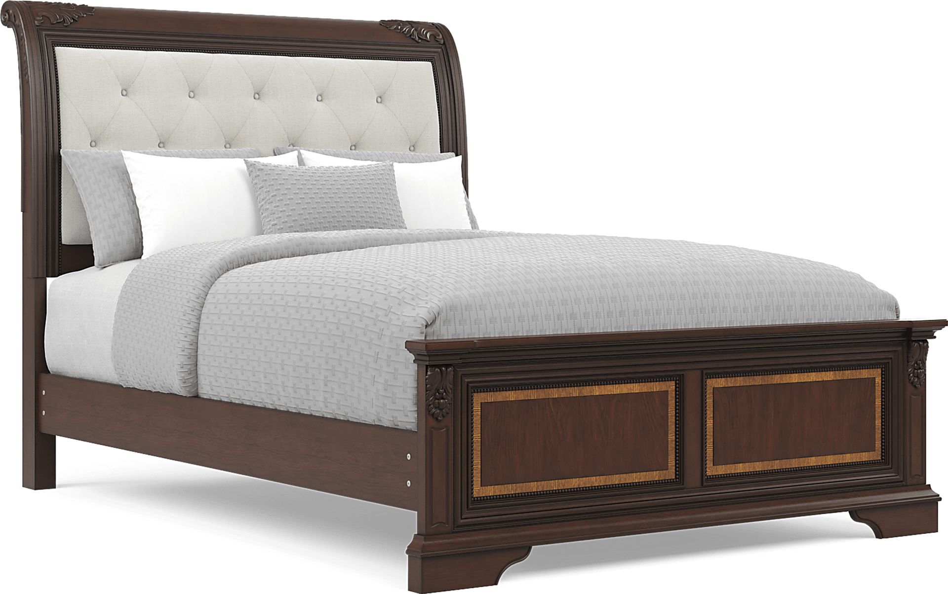 Fuller Brown Cherry Finish 7 Pc Queen Upholstered Sleigh Bedroom - Image 2