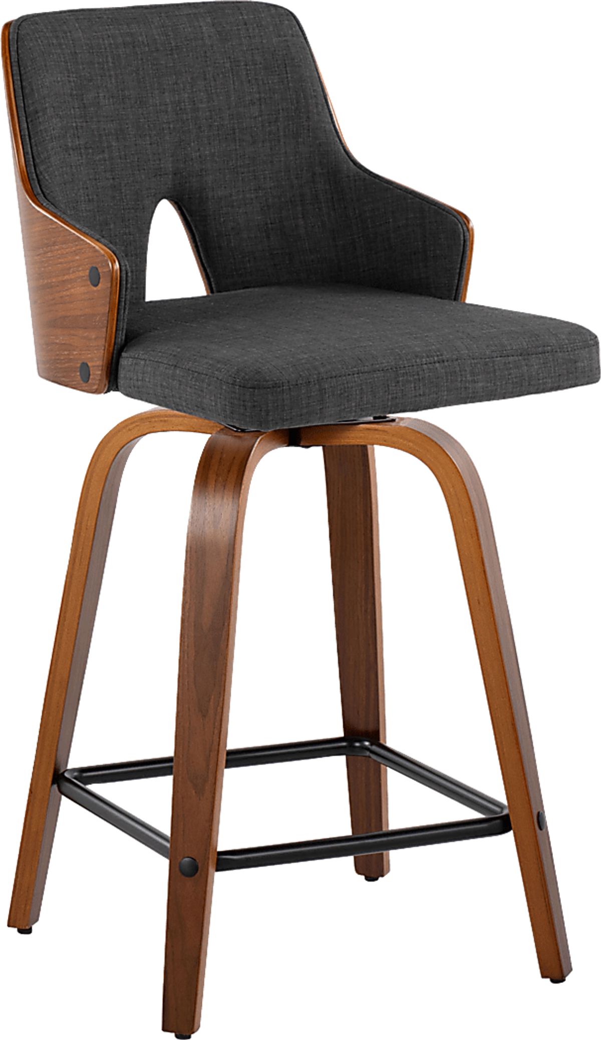Gadsen II Walnut Dark Wood Charcoal Black,Gray Swivel Barstool