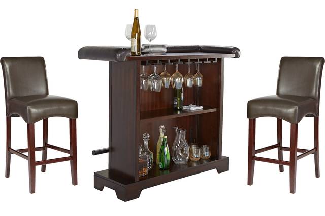 Galeno Cherry 3 Pc Bar Set with Charcoal Barstools - Thumbnail - Image 1