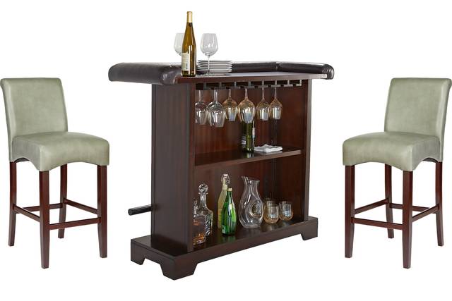 Galeno Cherry 3 Pc Bar Set with Green Barstools - Thumbnail - Image 1