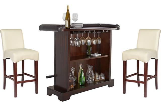 Galeno Cherry 3 Pc Bar Set with Ivory Barstools - Thumbnail - Image 1
