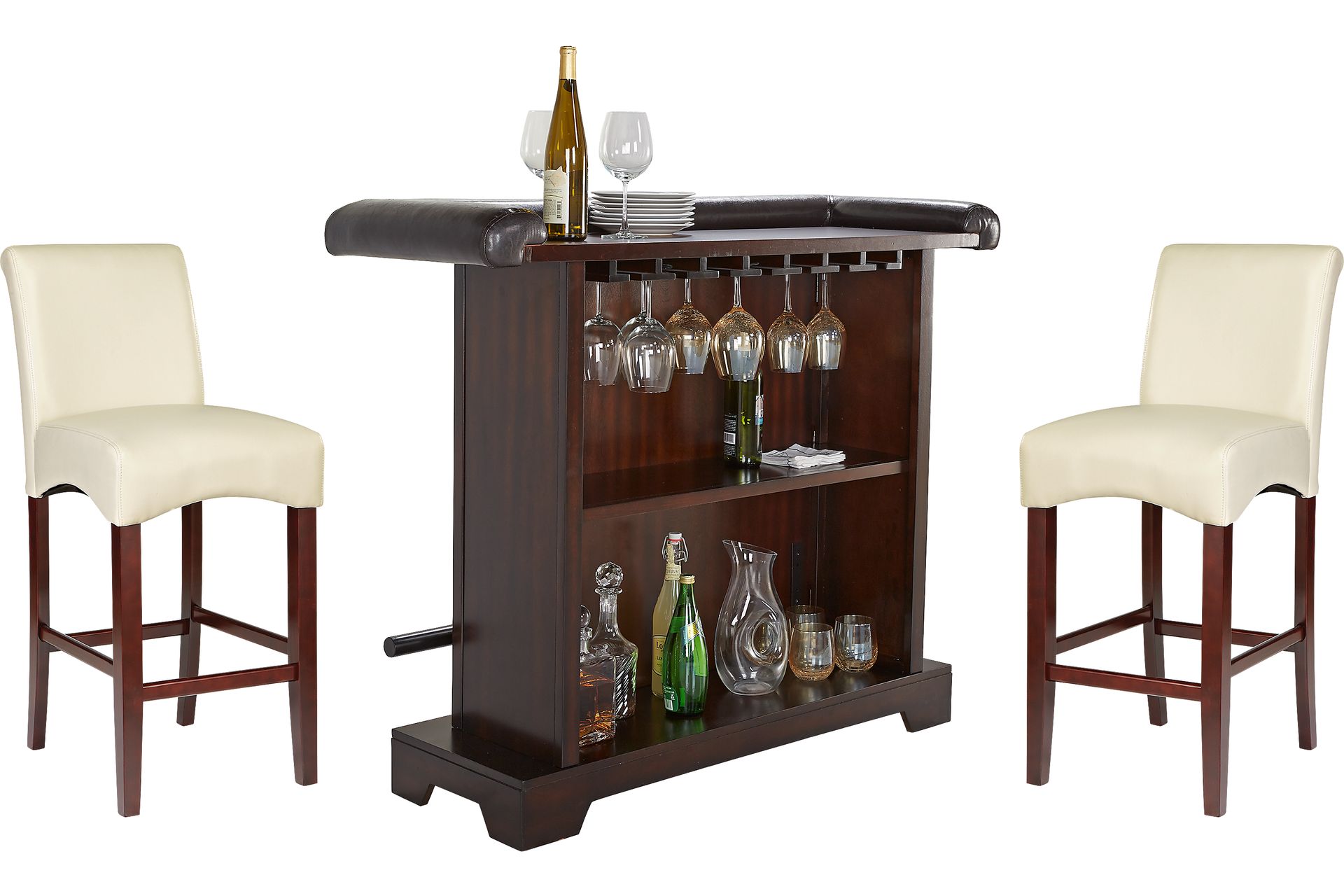 Galeno Cherry 3 Pc Bar Set with Ivory Barstools - Image 1