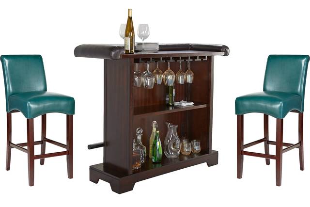 Galeno Cherry 3 Pc Bar Set with Aqua Barstools - Thumbnail - Image 1
