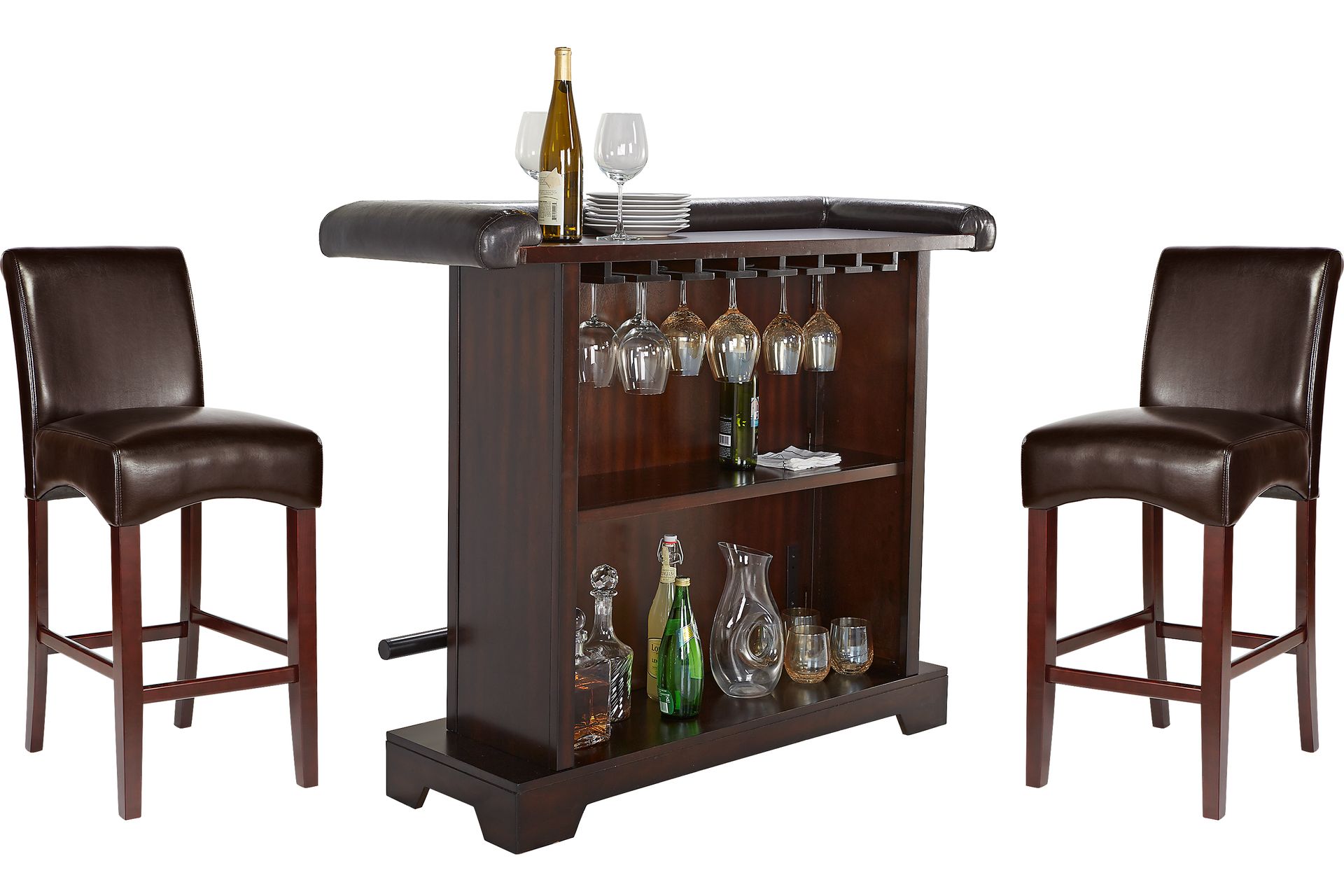 Galeno Cherry 3 Pc Bar Set with Brown Barstools - Image 1