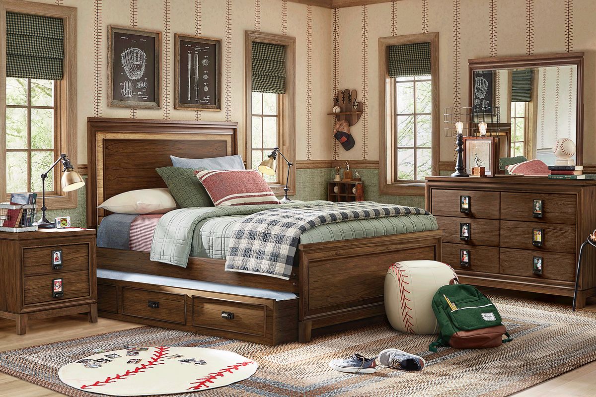 Gallery Zone 5 Pc Saddle Dark Wood Full Bedroom Set With Mirror ...