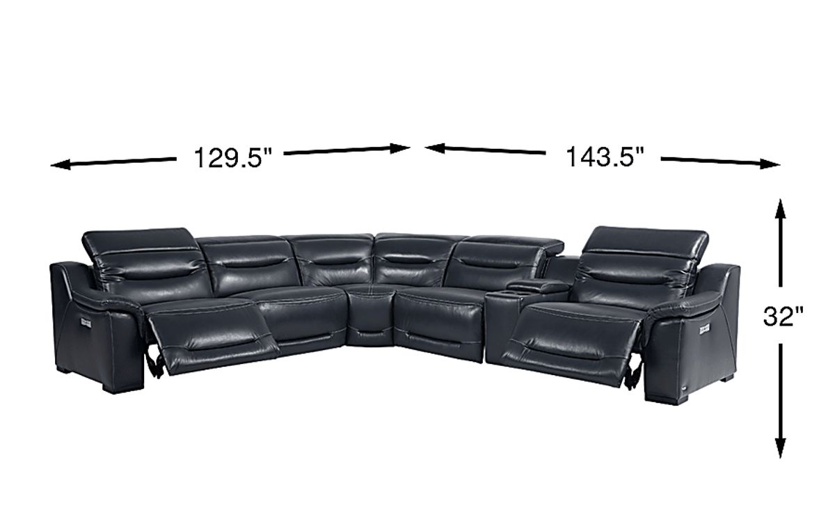 Gallia Way Navy Blue Leather 6 Pc Dual Power Reclining Sectional