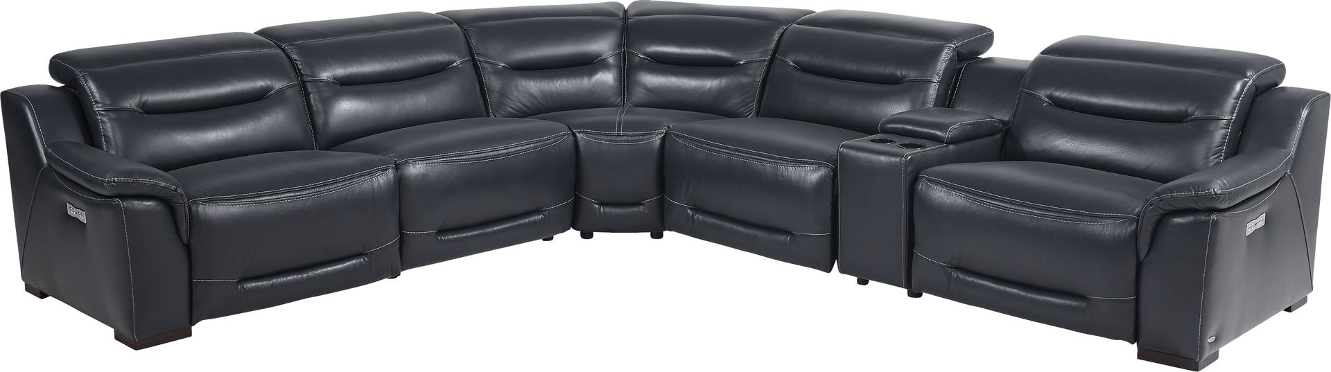 Gallia Way Navy Leather 6 Pc Dual Power Reclining Sectional - Image 3